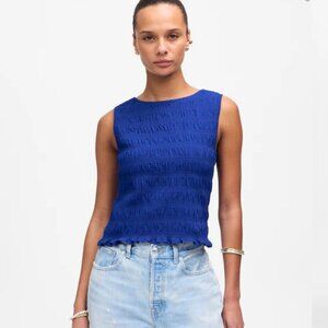 NWT Madewell Smocked Boatneck Tank in Brilliant Sapphire - Size: XXS
